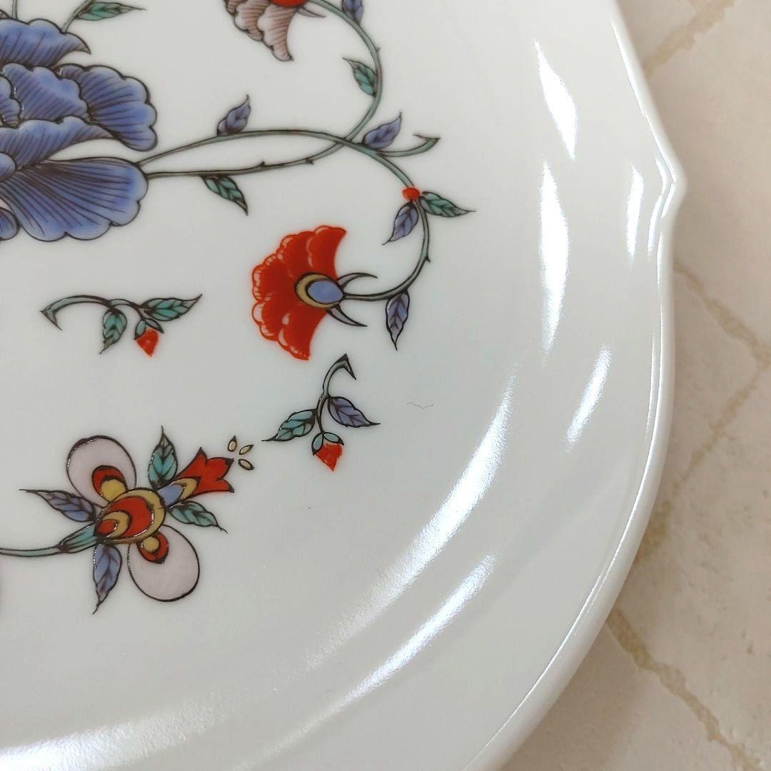 十三代柿右衛門窯絵付師 舘林古琳庵作 色赤絵花文輪花皿 三客揃