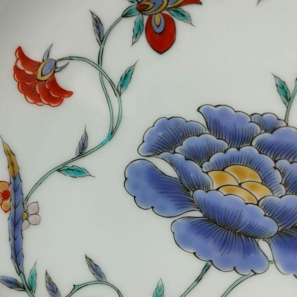 十三代柿右衛門窯絵付師 舘林古琳庵作 色赤絵花文輪花皿 三客揃