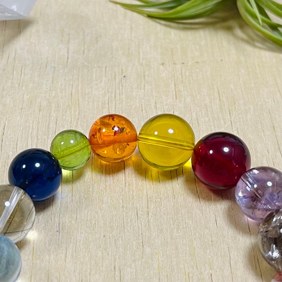 天然琥珀・天然石（ラリマー、インカローズ、ブルートパーズ等）大粒ブレスレット