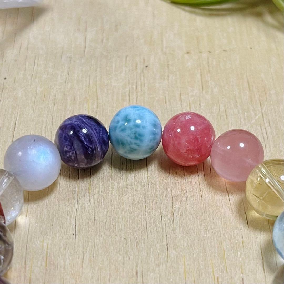 天然琥珀・天然石（ラリマー、インカローズ、ブルートパーズ等）大粒ブレスレット