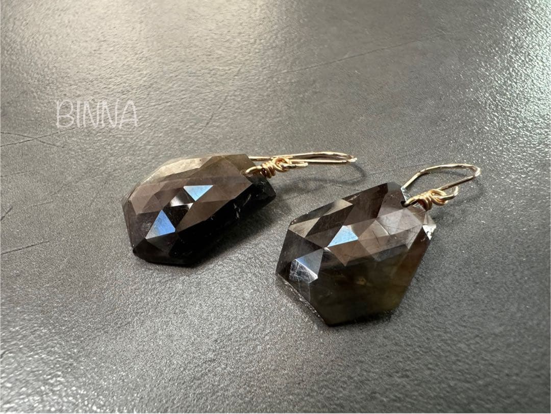 ✴︎14kgf✴︎ シルキーサファイア コッパーローズカット ピアスorイヤリング