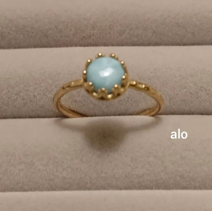 天然石　ラリマー　クラウンベゼルリング　　　　　　　　　　　　（天然石　ピアス）