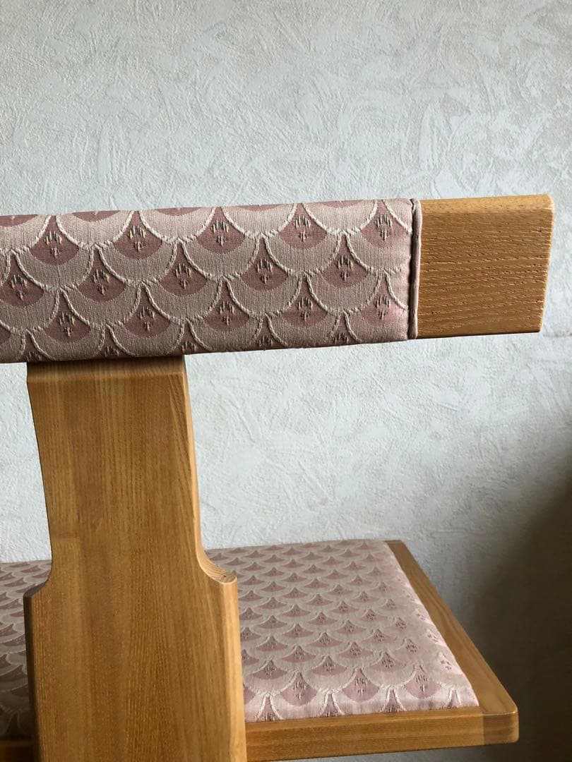 天然木　布貼り　ソファベンチ　3人掛け　組み木　家具　青海波　ピンク送料込み