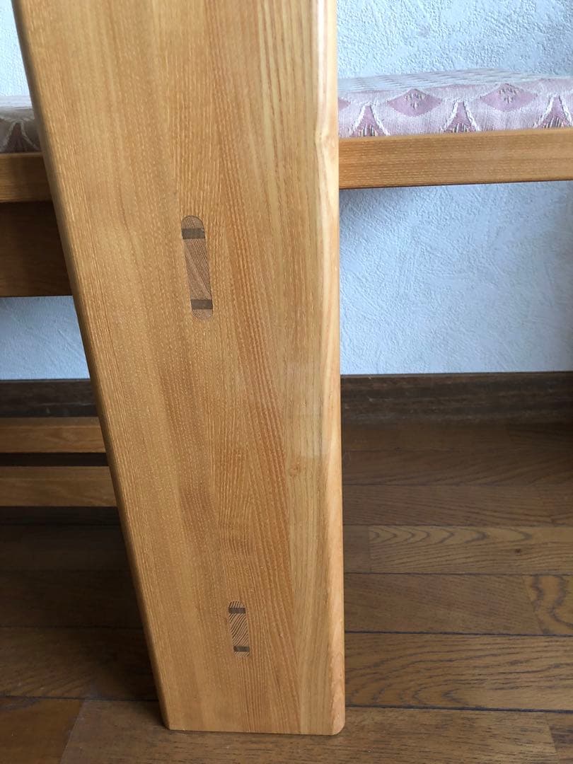 天然木　布貼り　ソファベンチ　3人掛け　組み木　家具　青海波　ピンク送料込み