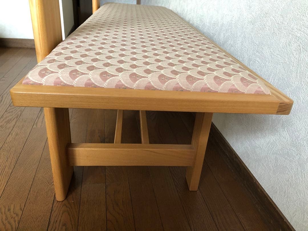 天然木　布貼り　ソファベンチ　3人掛け　組み木　家具　青海波　ピンク送料込み