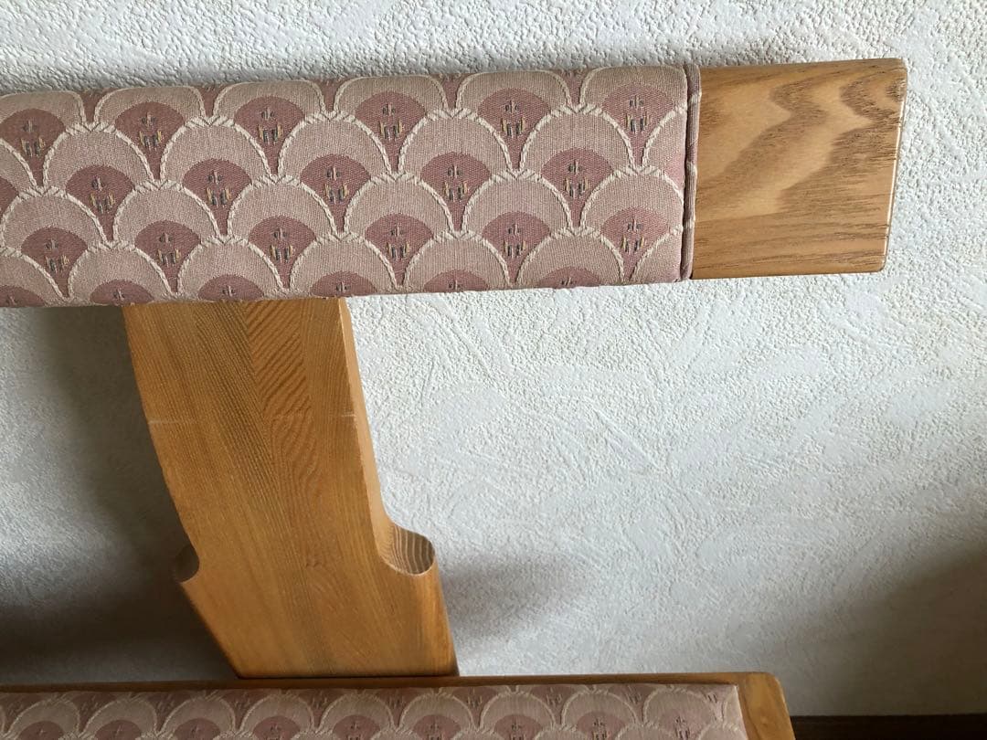 天然木　布貼り　ソファベンチ　3人掛け　組み木　家具　青海波　ピンク送料込み