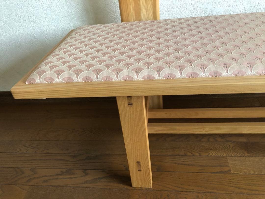 天然木　布貼り　ソファベンチ　3人掛け　組み木　家具　青海波　ピンク送料込み