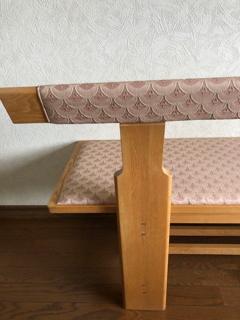 天然木　布貼り　ソファベンチ　3人掛け　組み木　家具　青海波　ピンク送料込み