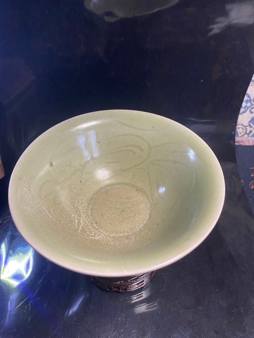 中国古玩　青磁　唐物 時代物　美品 古美術 龍泉　幅約15cm 高約6.5cm