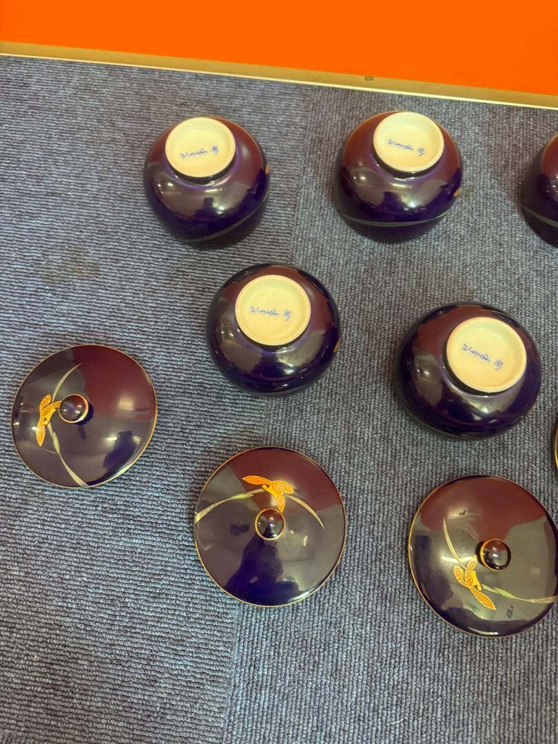 1958 香蘭社　金彩　湯呑蓋付　5客