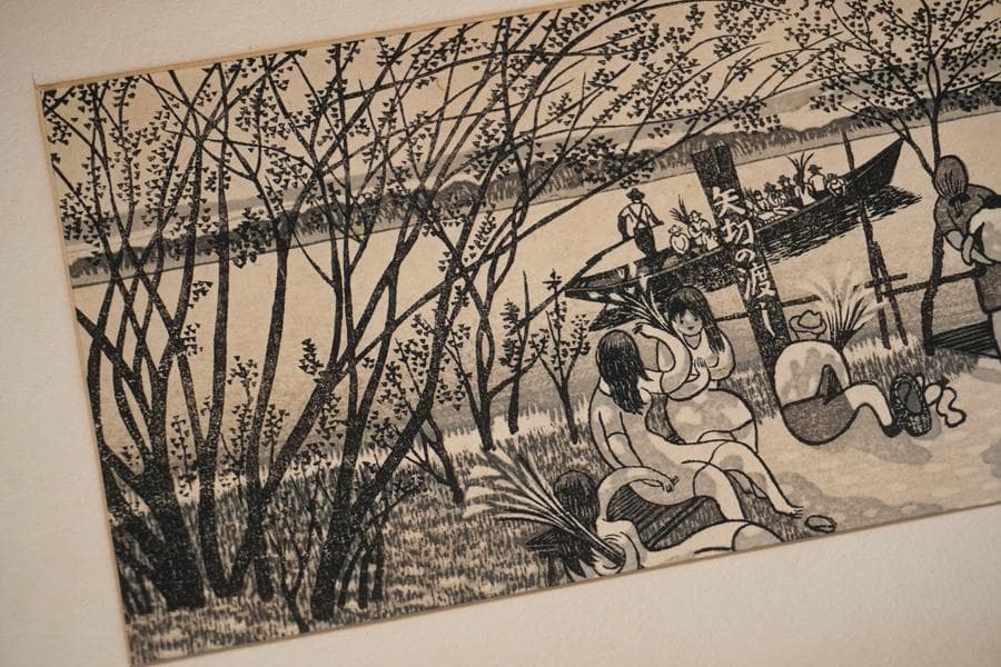 奥山儀八郎 「矢切の渡し」額装 木版画