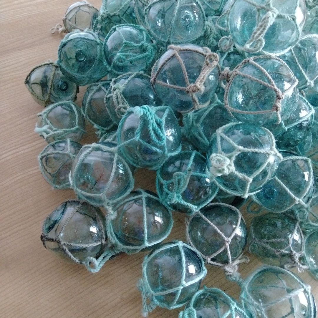 ガラス浮き球　浮き玉　ガラス玉　９１個セット　網紐付き