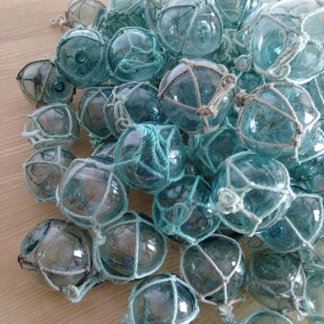 ガラス浮き球　浮き玉　ガラス玉　９１個セット　網紐付き