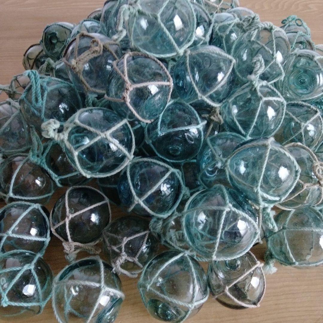 ガラス浮き球　浮き玉　ガラス玉　９１個セット　網紐付き