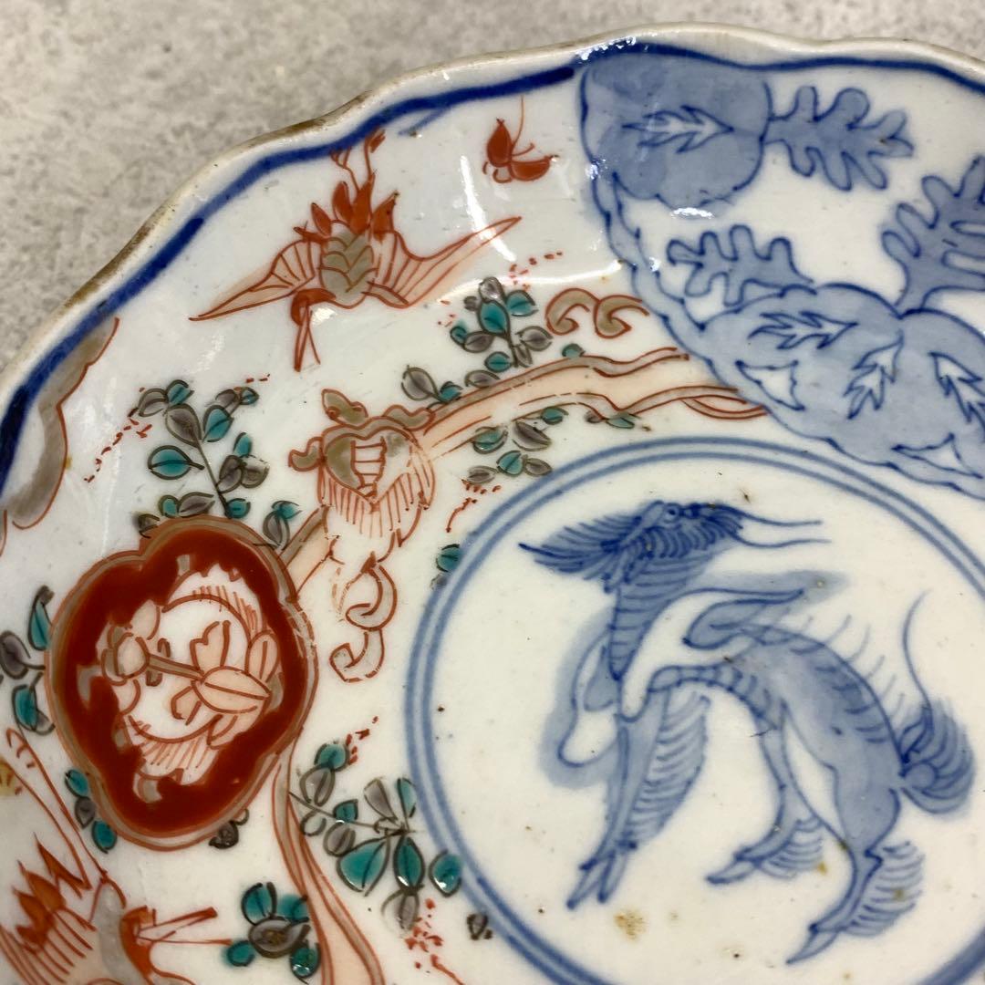 なます皿 5点 直径13.1cm 鶴亀 蝶 色絵 古皿 伊万里 有田 13