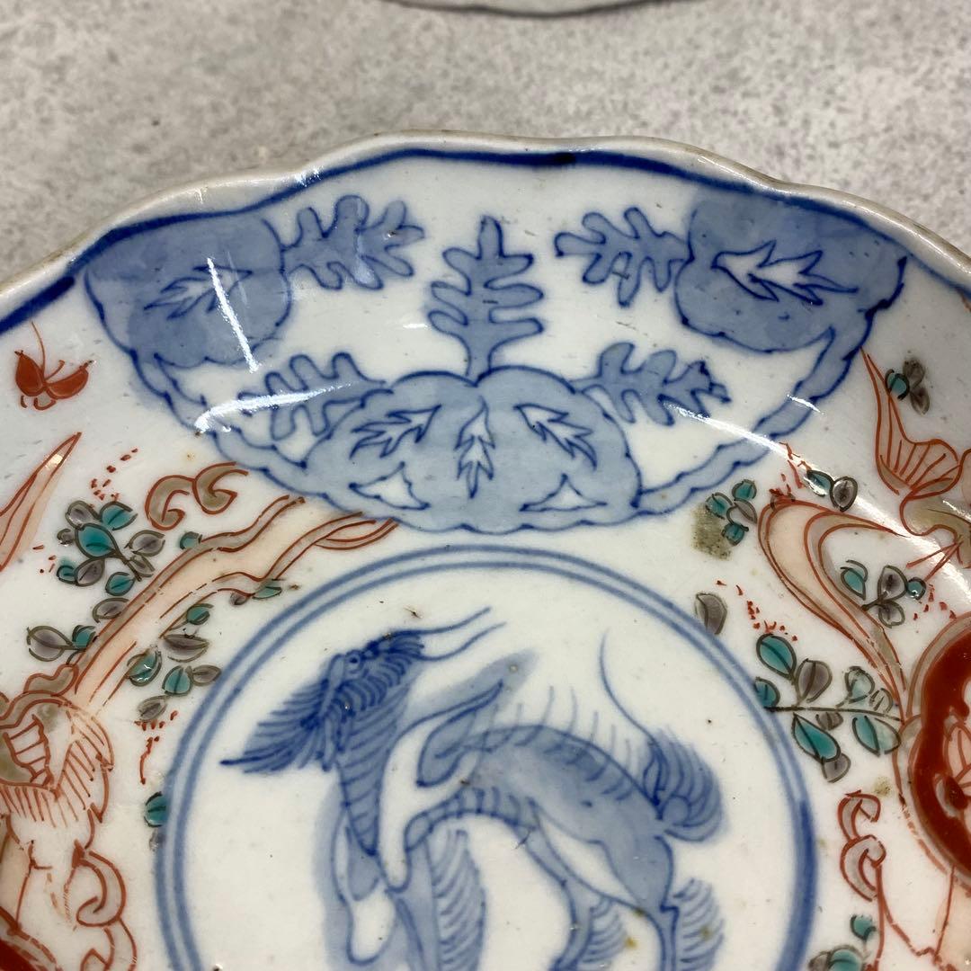 なます皿 5点 直径13.1cm 鶴亀 蝶 色絵 古皿 伊万里 有田 13