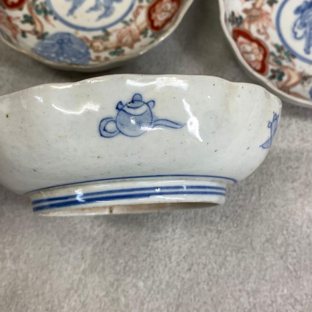 なます皿 5点 直径13.1cm 鶴亀 蝶 色絵 古皿 伊万里 有田 13