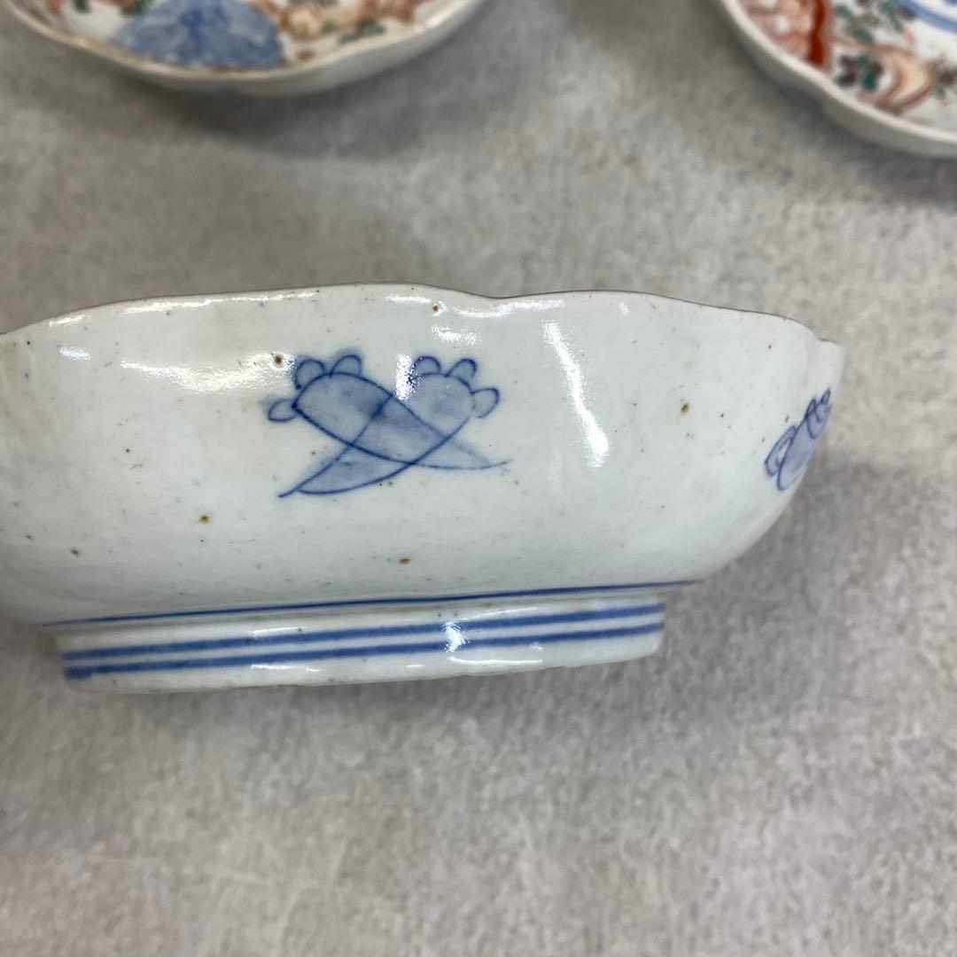 なます皿 5点 直径13.1cm 鶴亀 蝶 色絵 古皿 伊万里 有田 13