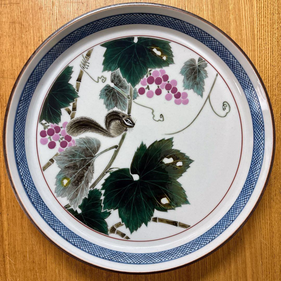 九谷焼　武腰秦山　手書き絵　色絵葡萄図　8.5号飾皿　飾皿