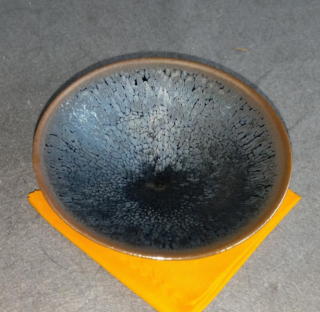 京焼清水焼窯元陶芸家　鎌田幸二造　 窯変銀漿油滴天目酒盃 　共箱 　未使用品