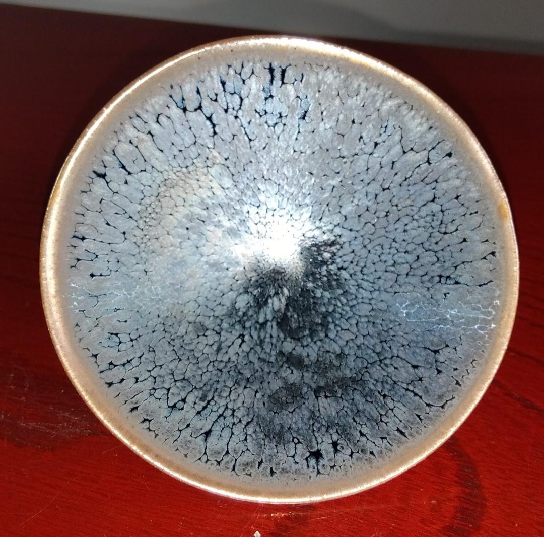 京焼清水焼窯元陶芸家　鎌田幸二造　 窯変銀漿油滴天目酒盃 　共箱 　未使用品