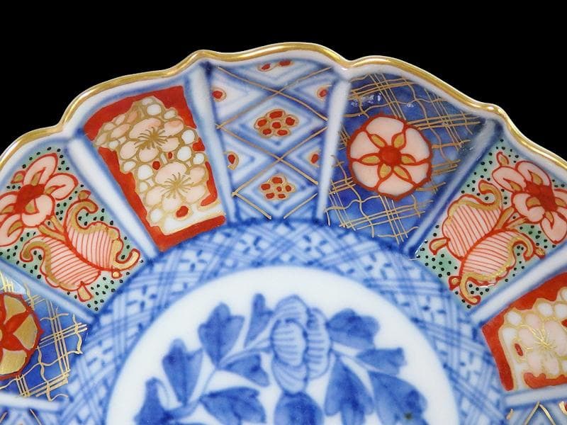 大聖寺伊万里　金襴手 菊花型　牡丹の図　4寸皿　2枚　C457AS-CVs