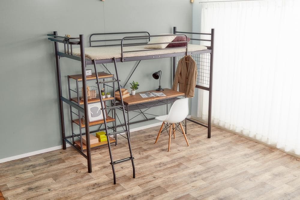 【送料無料】【シングル】 ロフトパイプベッド 高さ調節可能 コンセント付き