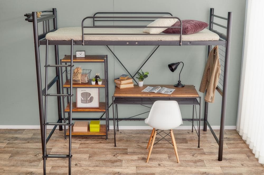 【送料無料】【シングル】 ロフトパイプベッド 高さ調節可能 コンセント付き