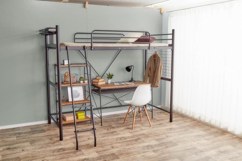 【送料無料】【シングル】 ロフトパイプベッド 高さ調節可能 コンセント付き