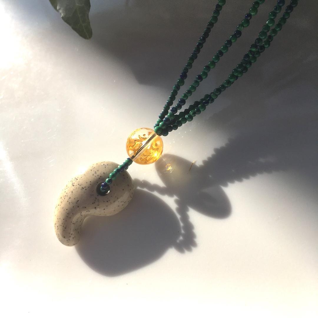 Powerstone✦神秘の癒し✦北投石とアズマラカイトの守護ネックレス⋆.·✦