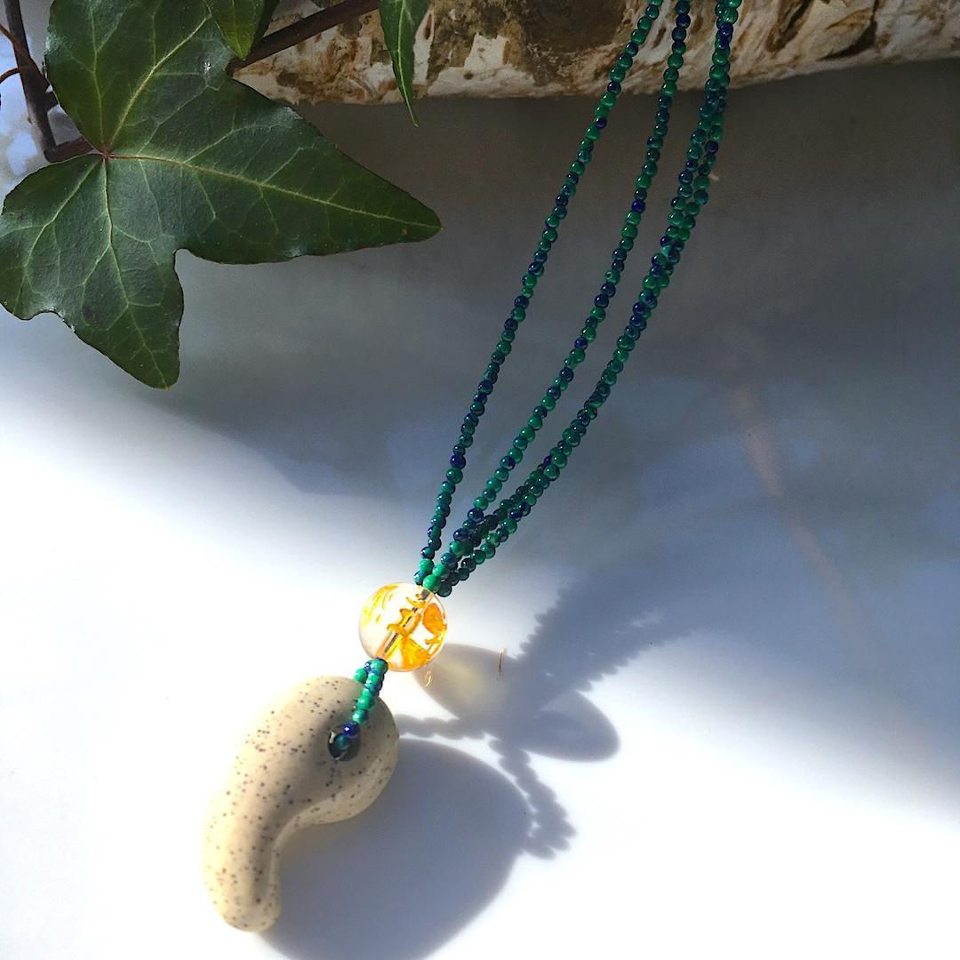 Powerstone✦神秘の癒し✦北投石とアズマラカイトの守護ネックレス⋆.·✦