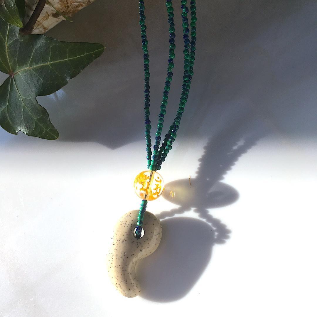 Powerstone✦神秘の癒し✦北投石とアズマラカイトの守護ネックレス⋆.·✦