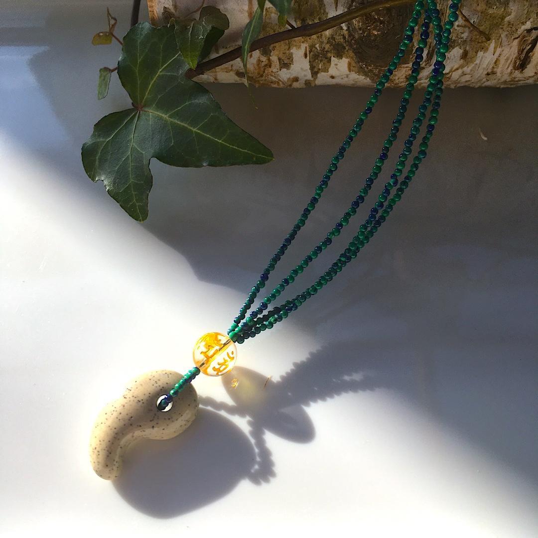 Powerstone✦神秘の癒し✦北投石とアズマラカイトの守護ネックレス⋆.·✦