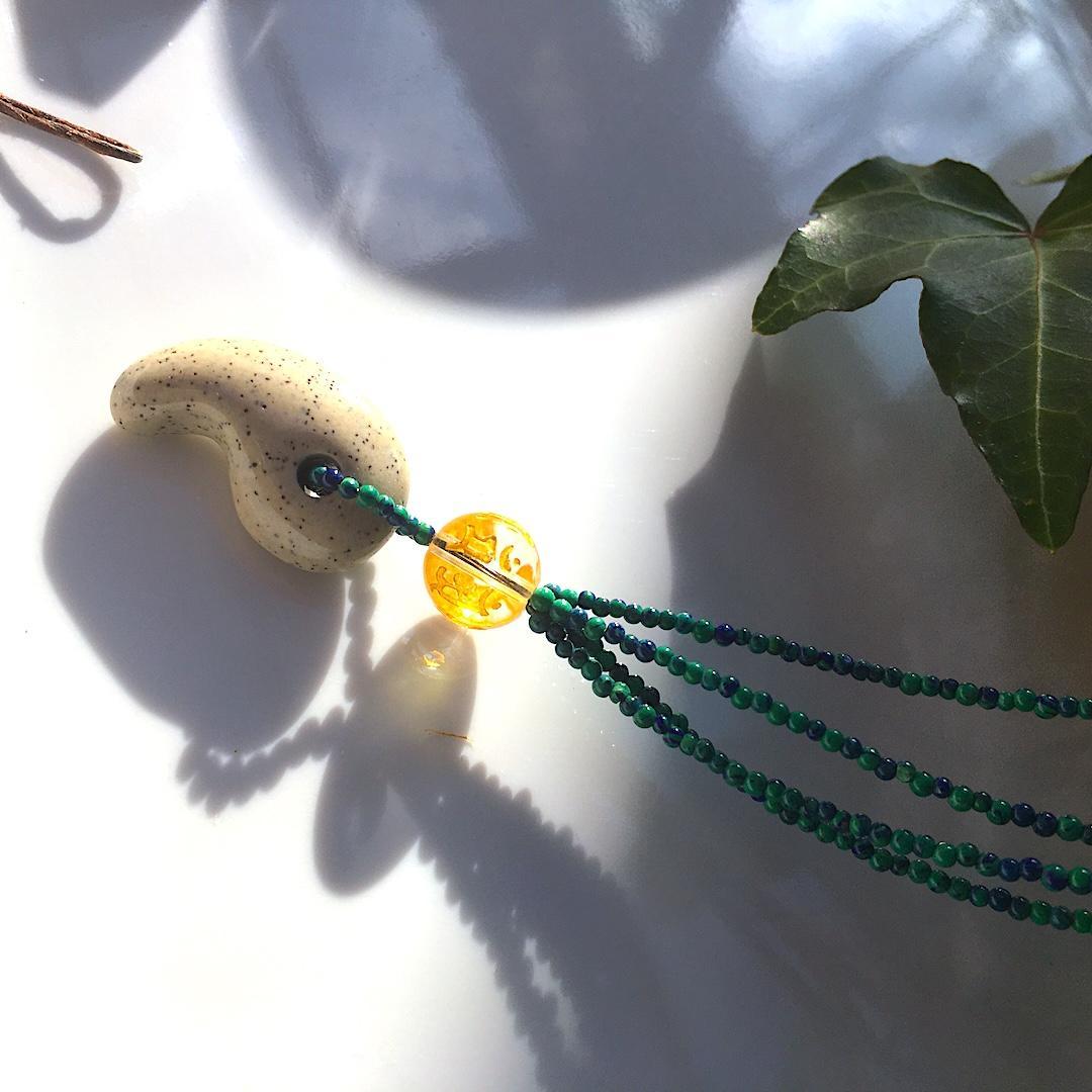 Powerstone✦神秘の癒し✦北投石とアズマラカイトの守護ネックレス⋆.·✦