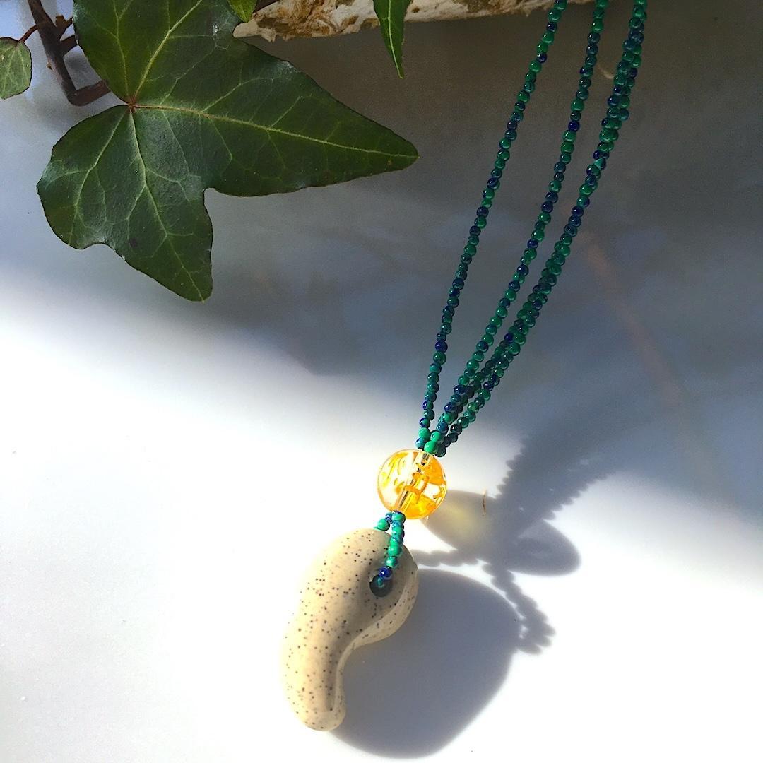 Powerstone✦神秘の癒し✦北投石とアズマラカイトの守護ネックレス⋆.·✦