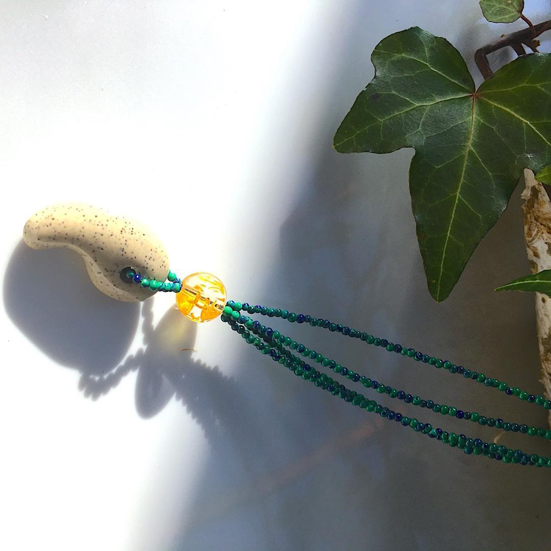 Powerstone✦神秘の癒し✦北投石とアズマラカイトの守護ネックレス⋆.·✦