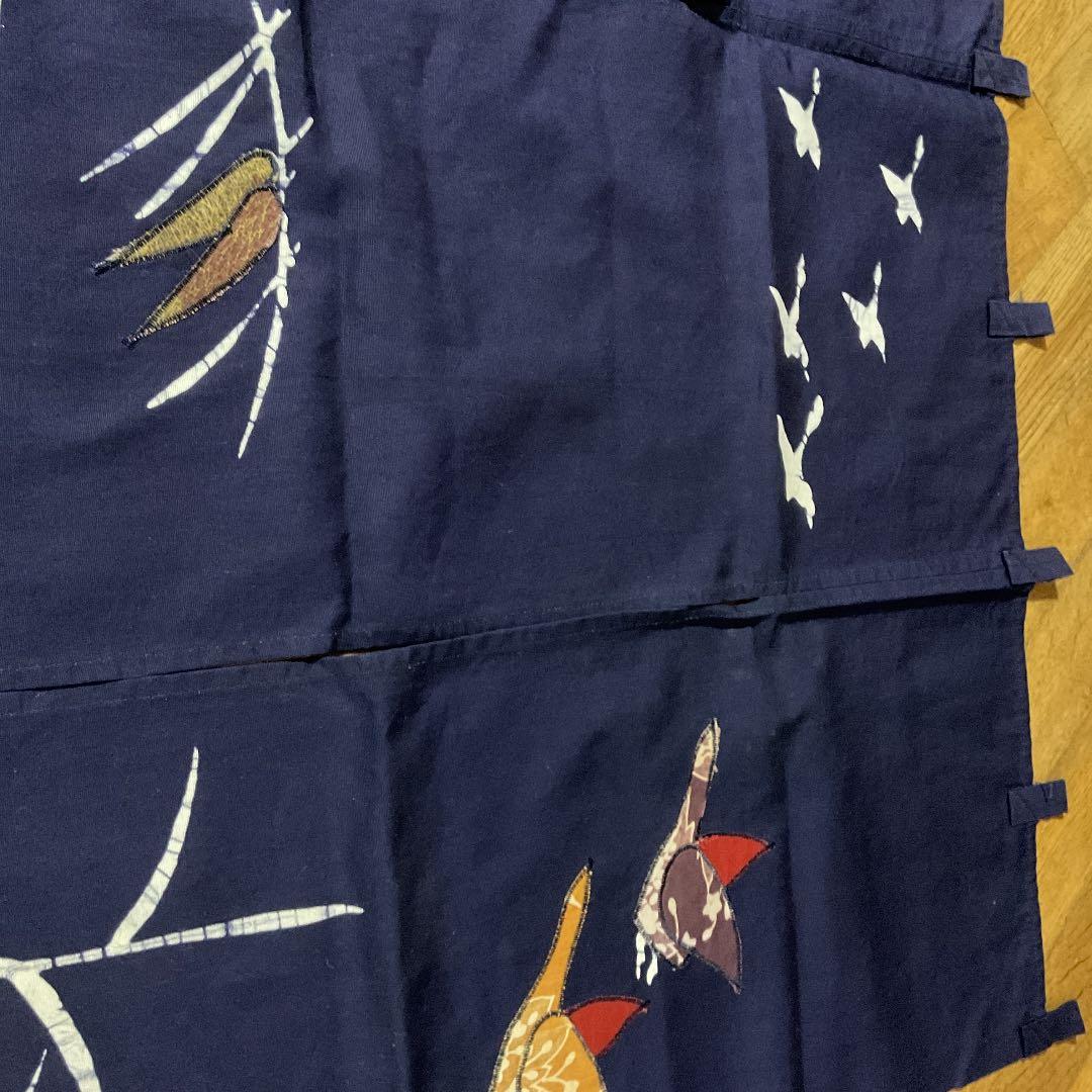 藍染めろうけつ染アップリケ暖簾新品未使用