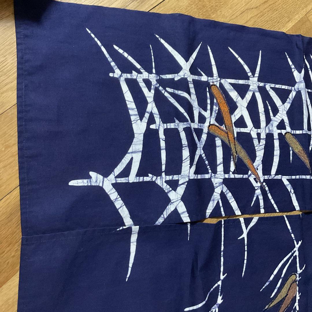 藍染めろうけつ染アップリケ暖簾新品未使用