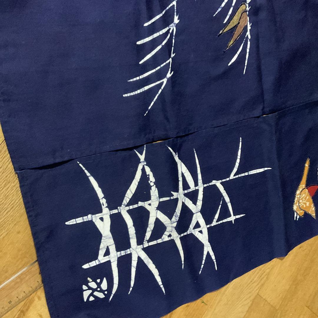 藍染めろうけつ染アップリケ暖簾新品未使用