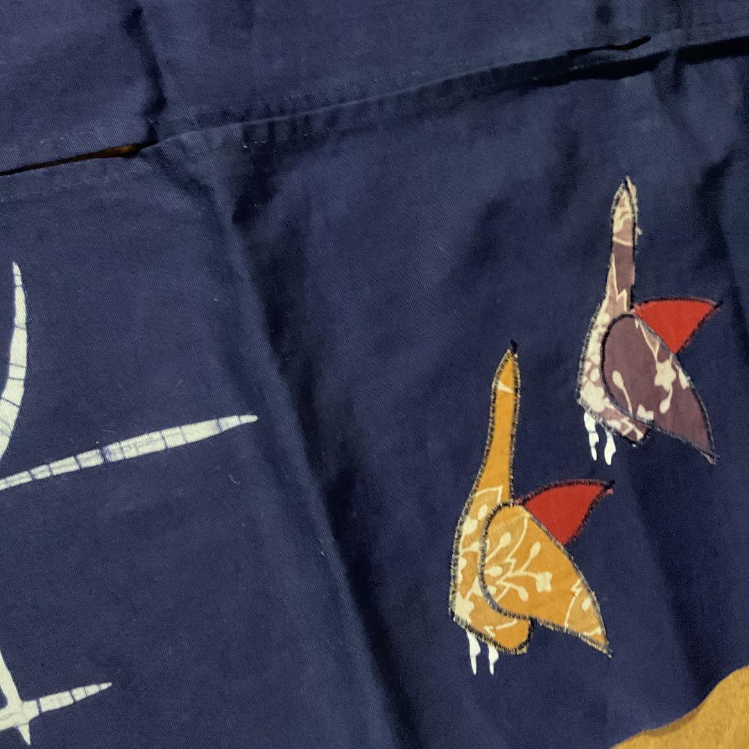 藍染めろうけつ染アップリケ暖簾新品未使用