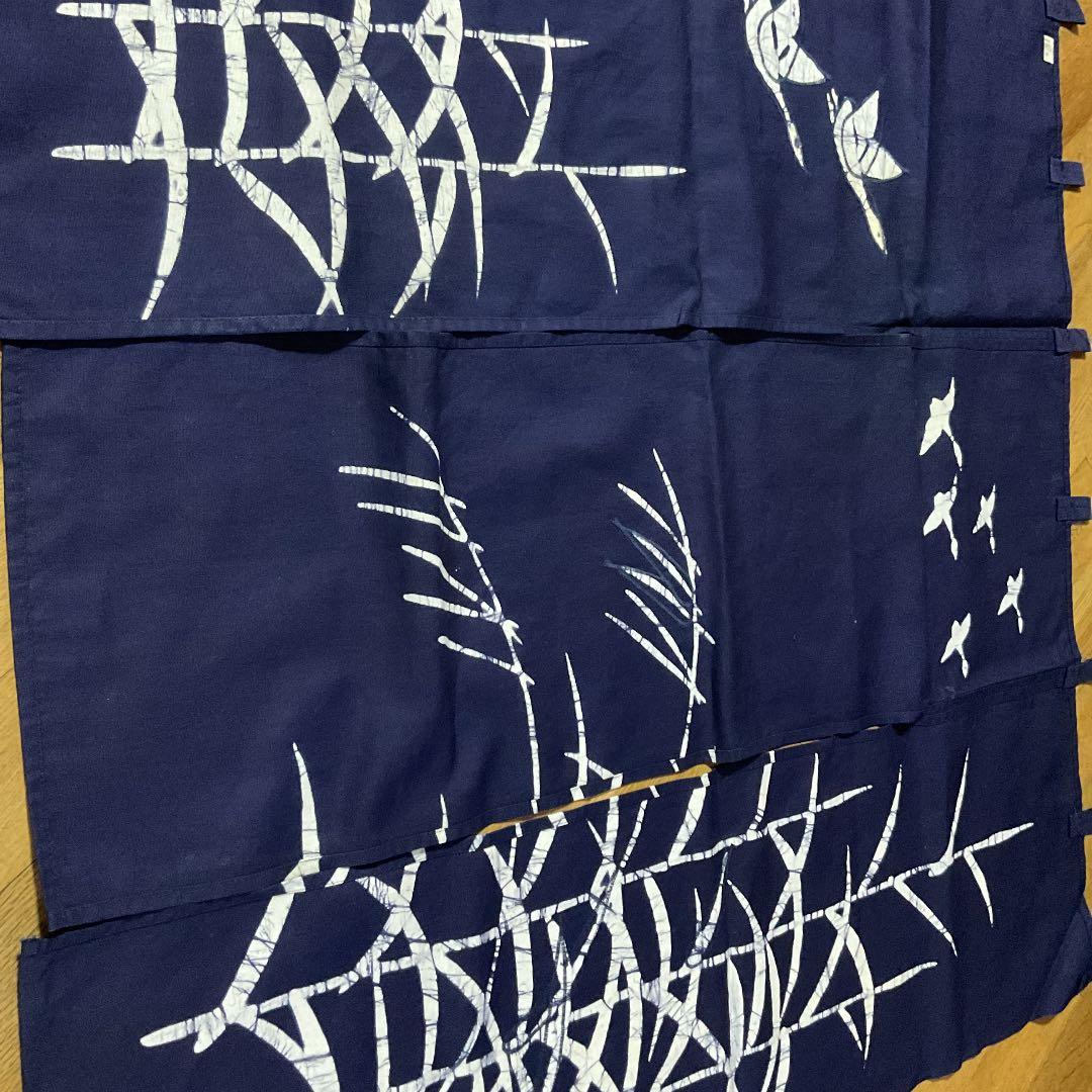 藍染めろうけつ染アップリケ暖簾新品未使用