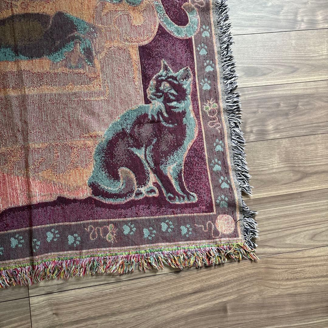 猫のイラストブランケットタペストリーアメカジビンテージ黒猫マンチカンぬこ