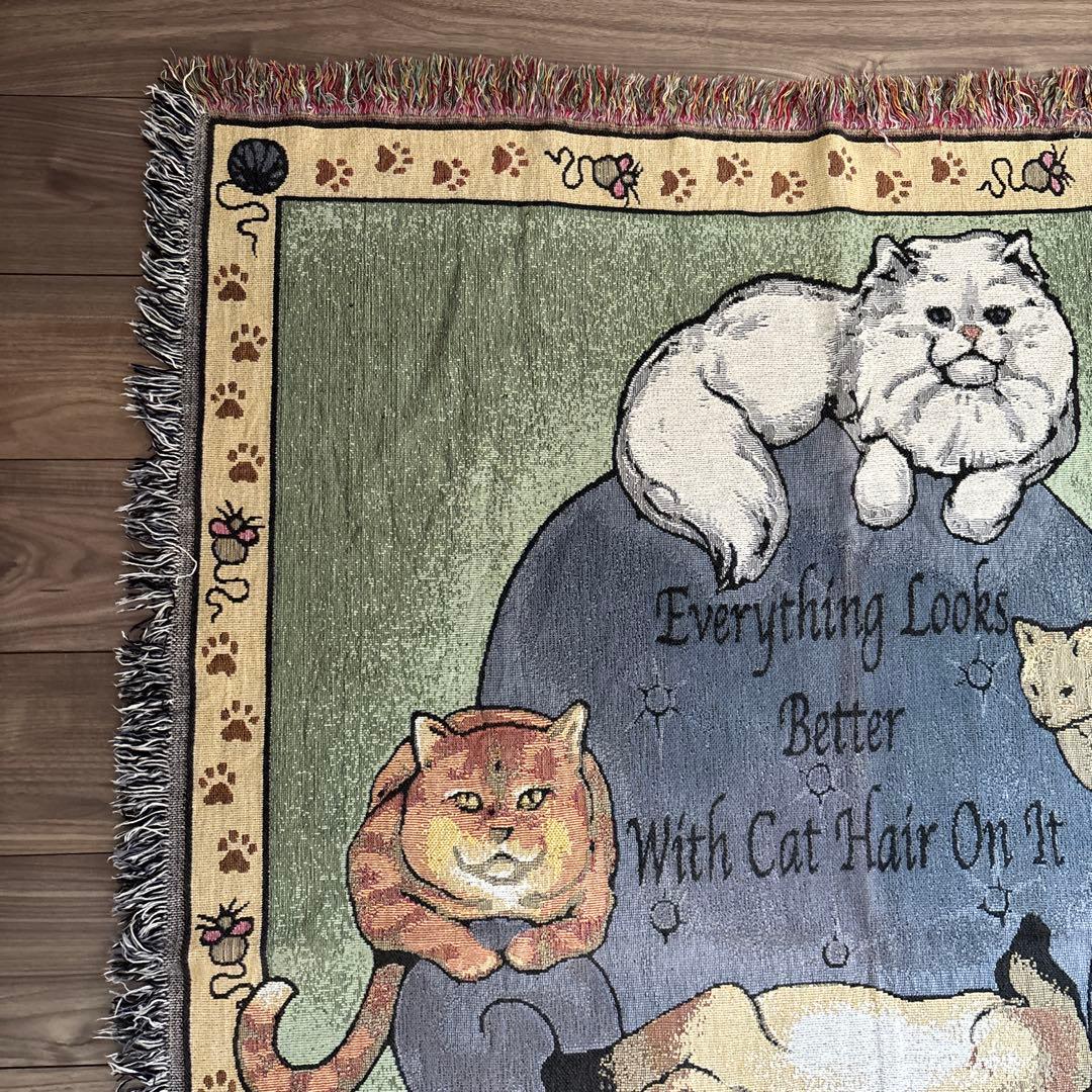 猫のイラストブランケットタペストリーアメカジビンテージ黒猫マンチカンぬこ