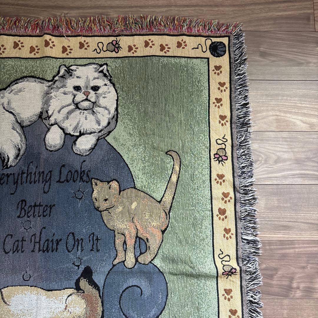 猫のイラストブランケットタペストリーアメカジビンテージ黒猫マンチカンぬこ