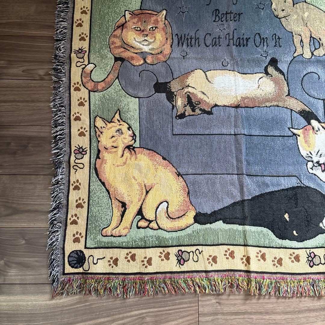 猫のイラストブランケットタペストリーアメカジビンテージ黒猫マンチカンぬこ