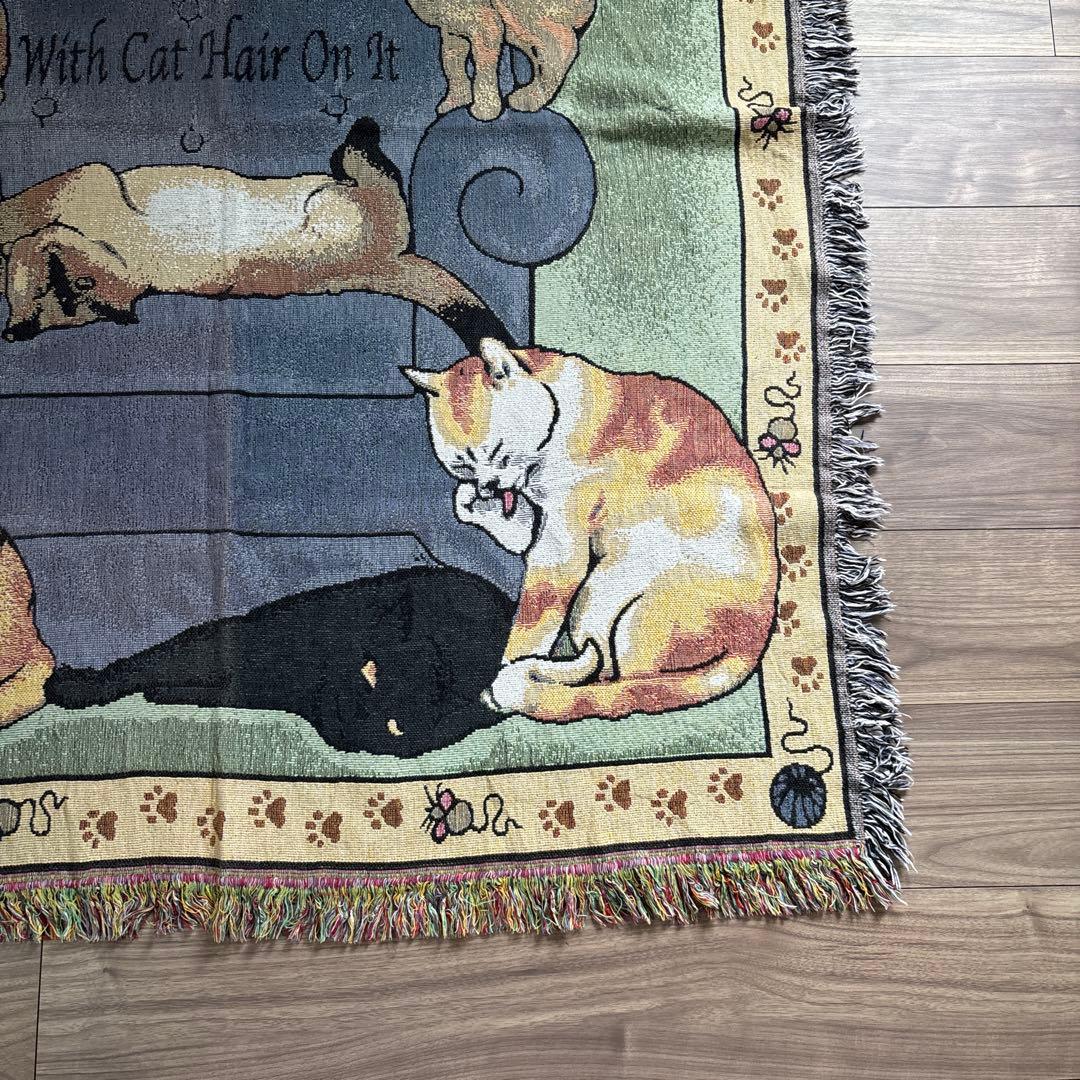 猫のイラストブランケットタペストリーアメカジビンテージ黒猫マンチカンぬこ