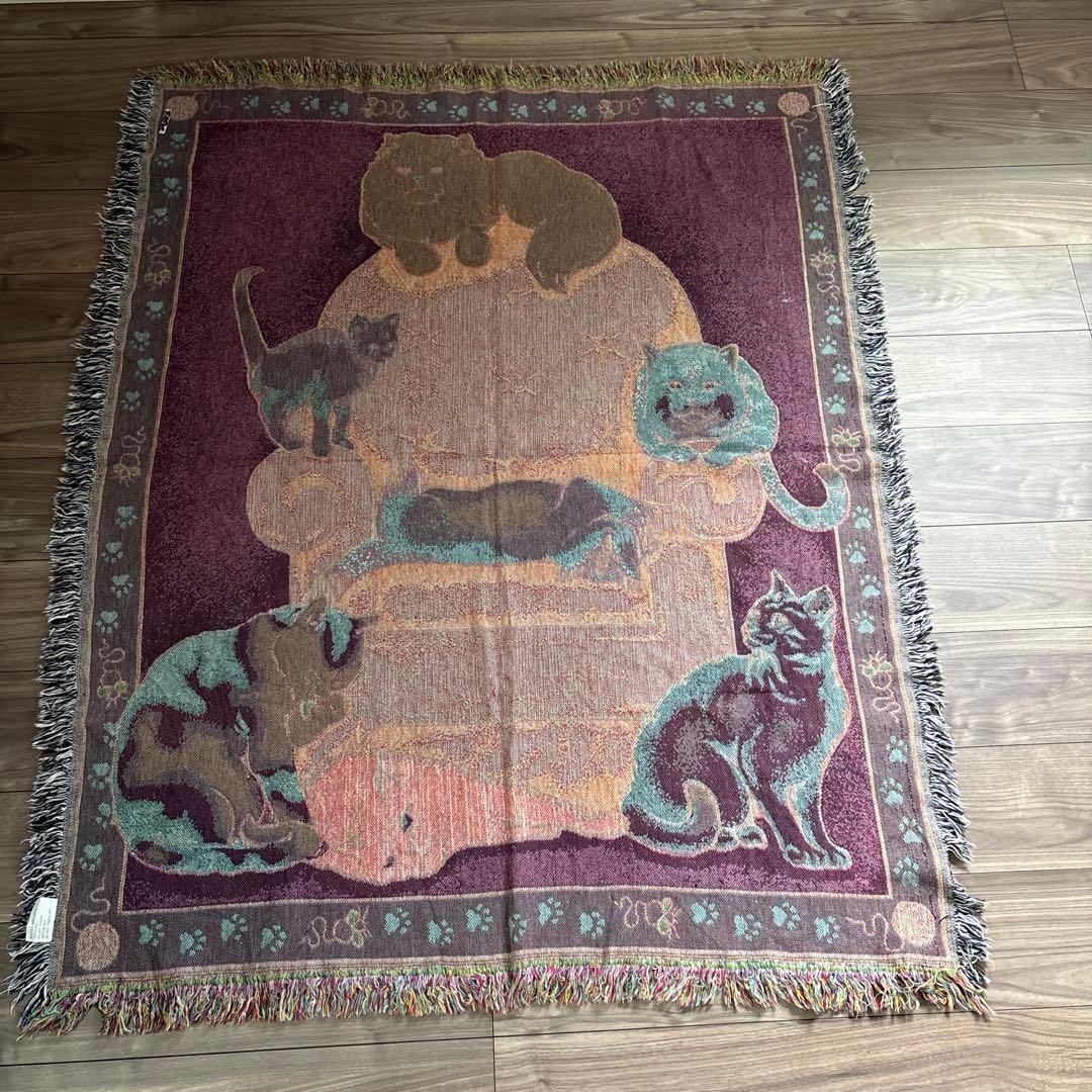 猫のイラストブランケットタペストリーアメカジビンテージ黒猫マンチカンぬこ