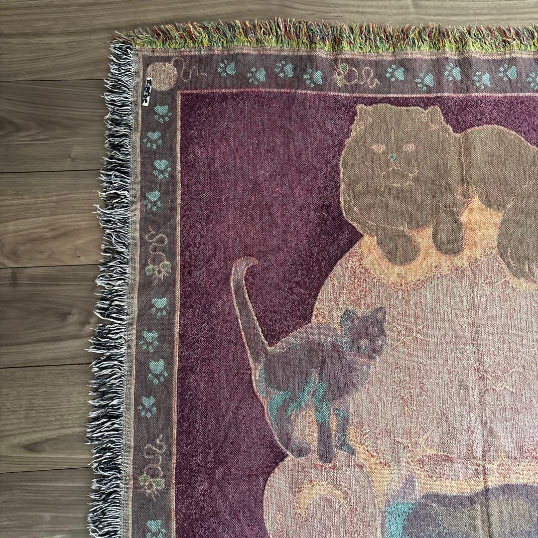 猫のイラストブランケットタペストリーアメカジビンテージ黒猫マンチカンぬこ