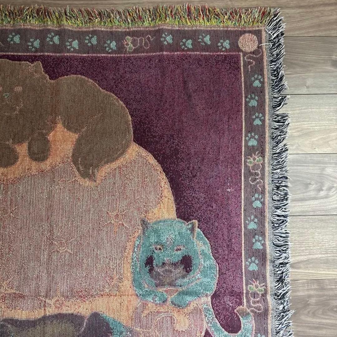 猫のイラストブランケットタペストリーアメカジビンテージ黒猫マンチカンぬこ