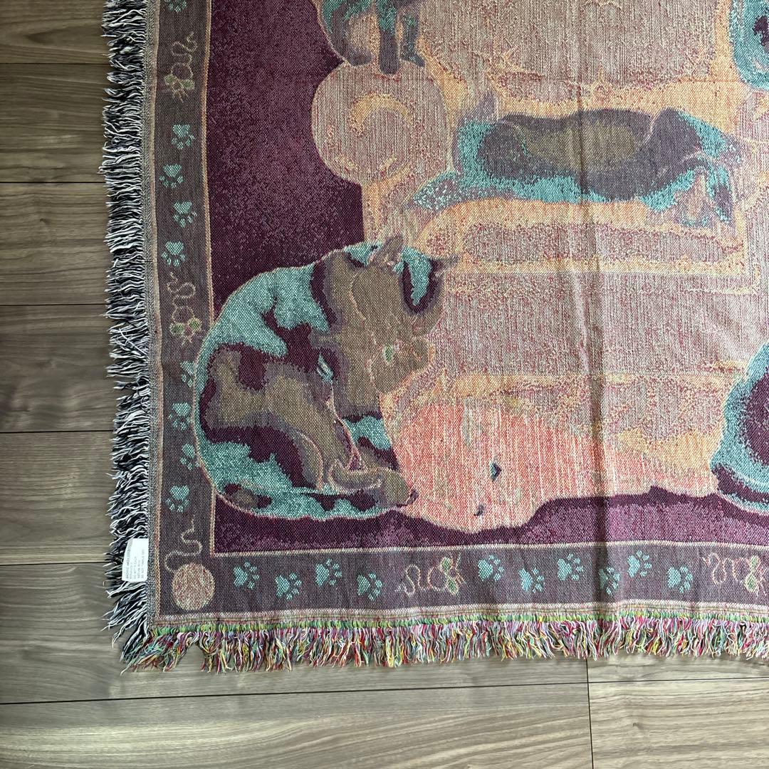 猫のイラストブランケットタペストリーアメカジビンテージ黒猫マンチカンぬこ